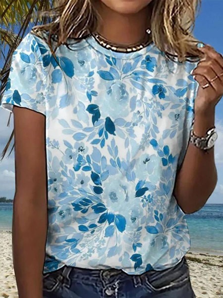 Casual Round Neck Short Sleeves Regular Pullover 3D Digital Printed T-shirt