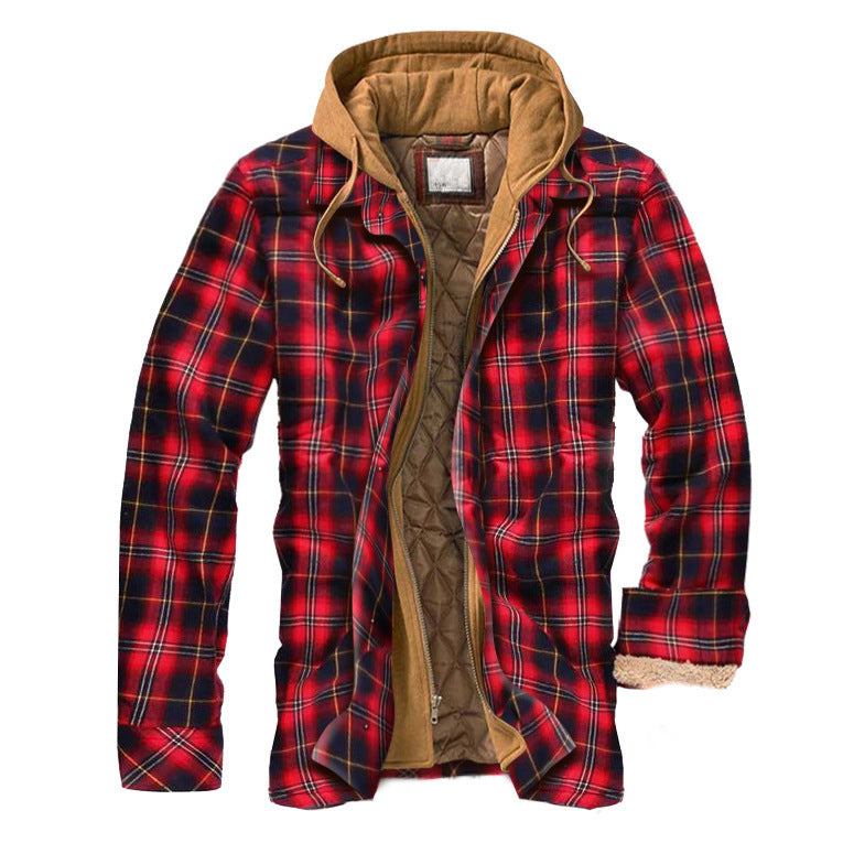 Thick Plaid Cotton Long-sleeved Hooded Shirt Jacket