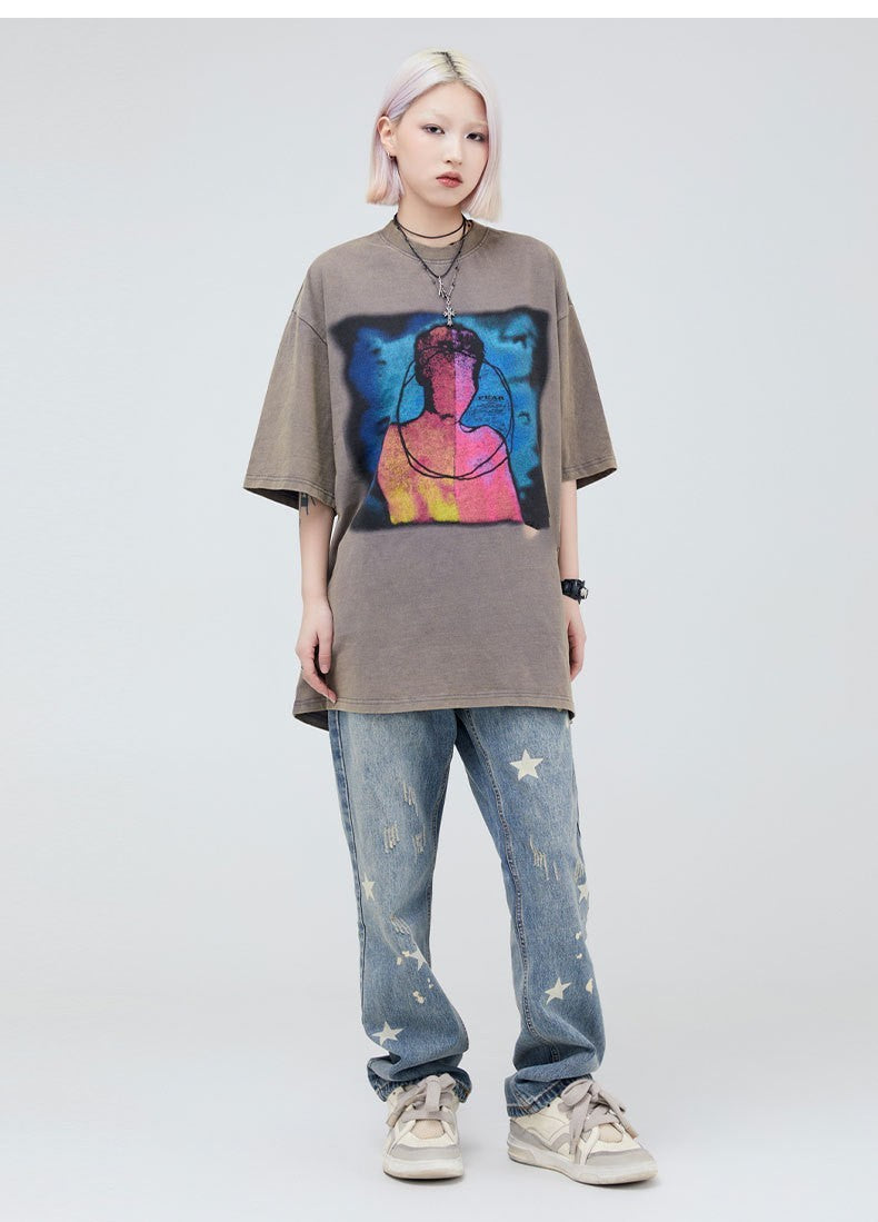 Men's Washed And Worn Short-sleeved T-shirt