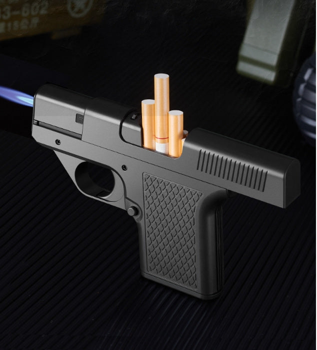 Focus One-click Trigger Linkage Decompression Toy Direct Punching Windproof Thick And Fine Smoke Pistol Lighter