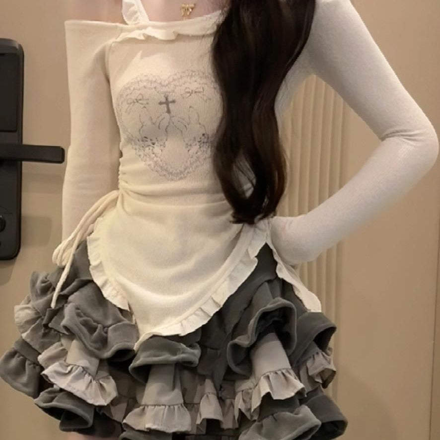 Sweet Cool Hot Girl Style Printed T-shirt Skirt Suit