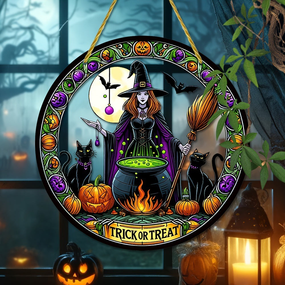 Acrylic Halloween Witch Pendant Color Disc Wall Decorations