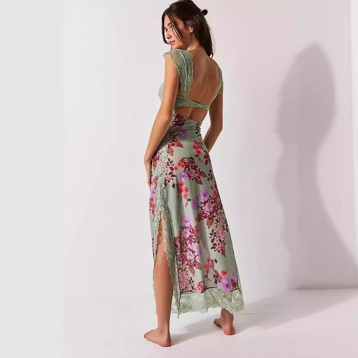 Shoulder Strap Stitching Slit Color Length Dress