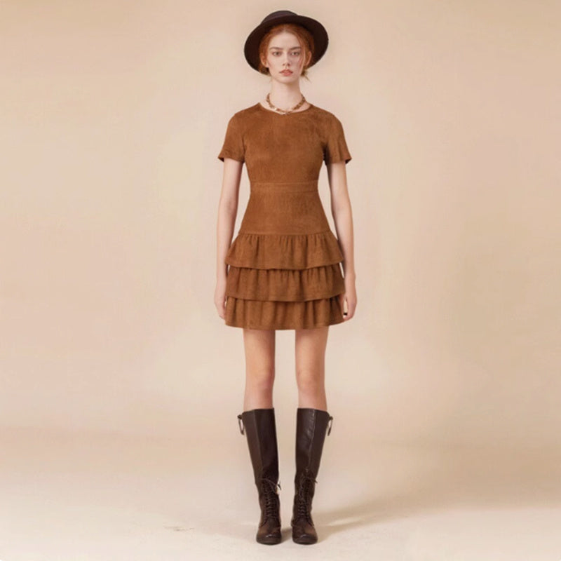 Women's New High Waisted Elastic Suede Dress