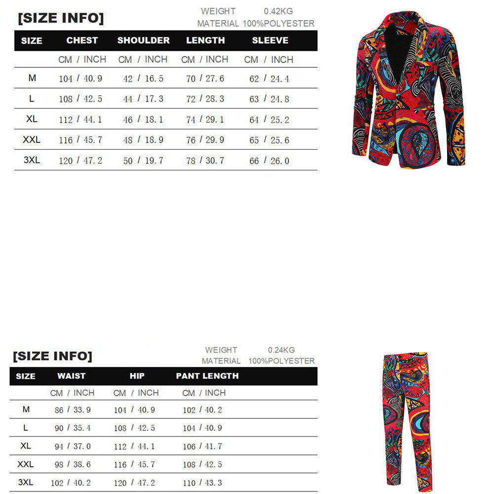 Autumn And Winter New Men's Leisure Suit Floral Print Suit