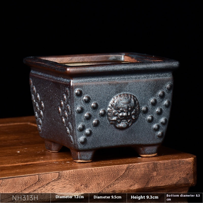Retro Chinese Style Ceramic Flower Pot Square Creative