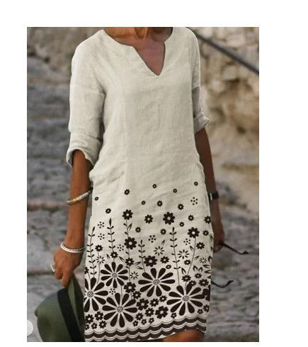 Four-sided Stretch Dress 3D Printed Geometric Pattern Mid-skirt Style Loose