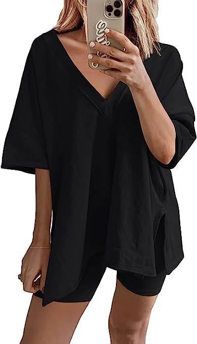 Women's Fashion Short Sleeve T-shirt High Waist Figure Flattering Shorts Casual Two Pieces