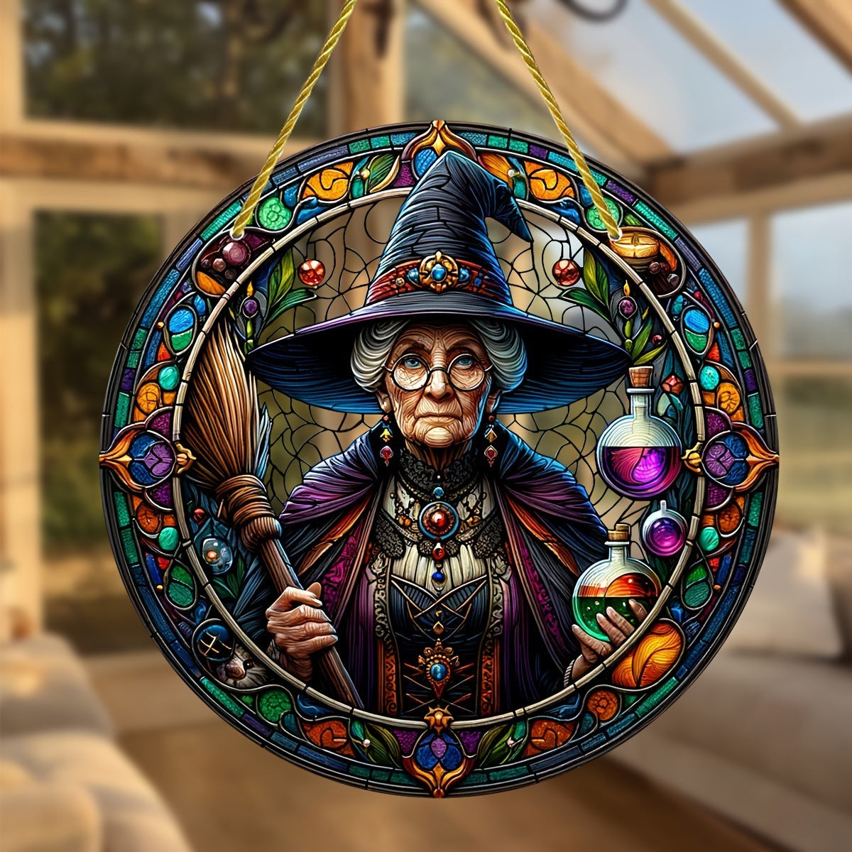 Acrylic Halloween Witch Pendant Color Disc Wall Decorations