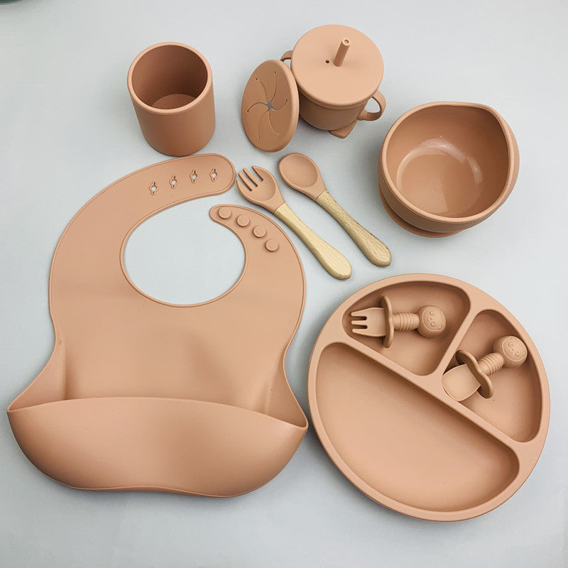 One Piece Complementary Food Feeding With Suction Cup And Silica Gel Bowl 9 Pieces