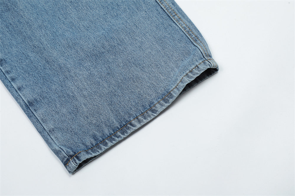 American Retro Multi-pocket Distressed Straight Cargo Pants Men