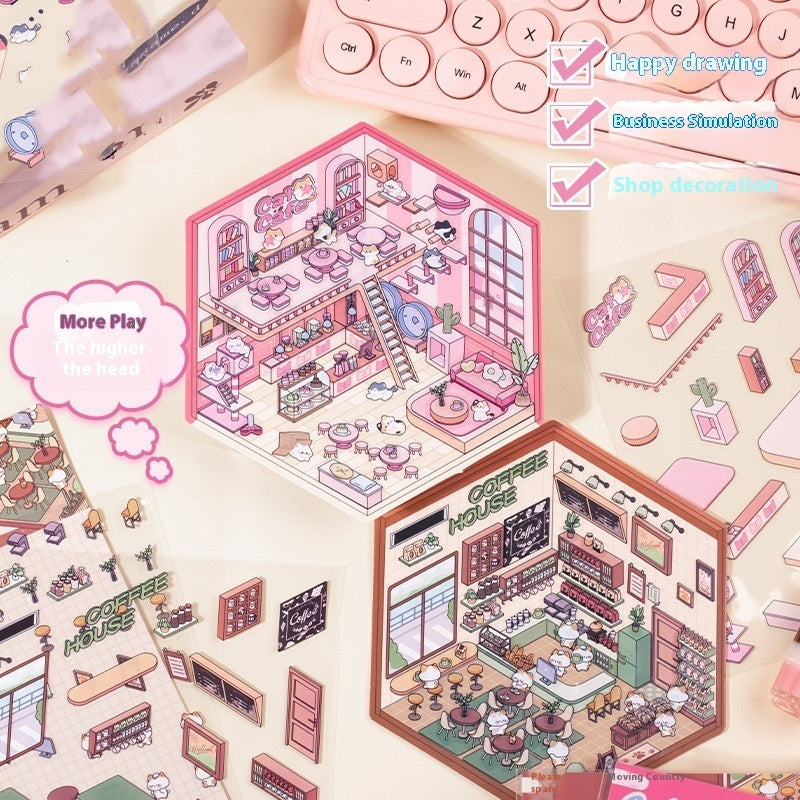 Miniature Scene Stickers Stereo Cottage Children Diy Stickers For Journals