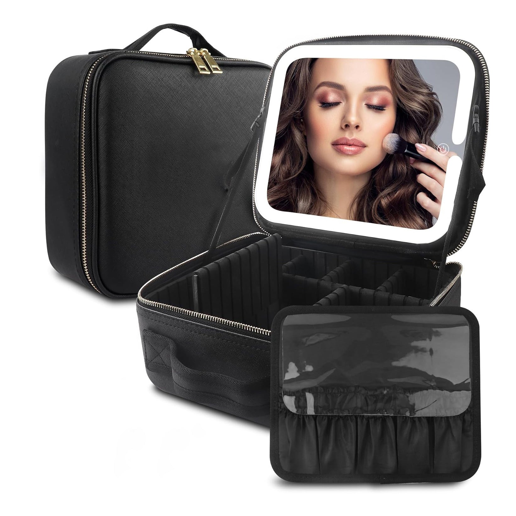 Large Capacity Cosmetic Case With LED Mirror High Sense Multifunctional Storage For Makeup Artist Cosmetic Bag