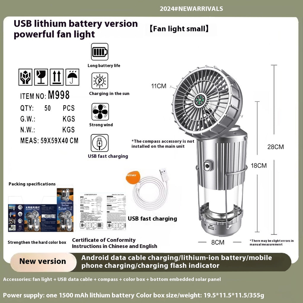 Solar Electric Fan Camping Lamp Portable