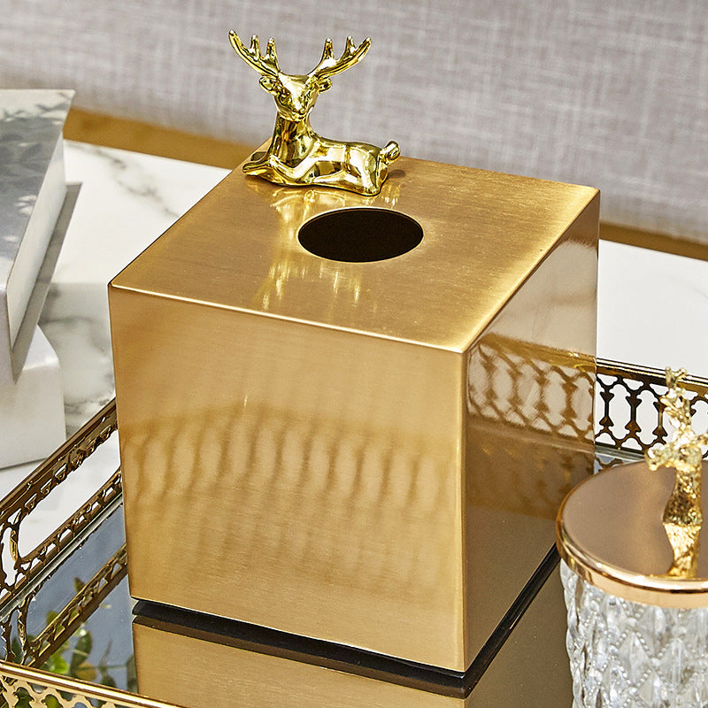 Brass Metal Small House Tissue Box