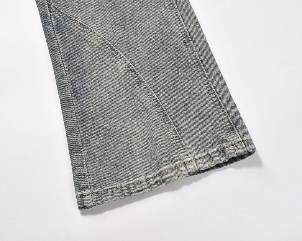 European And American Style Washed Pocket Stitching Zipper Slightly Flared Overalls