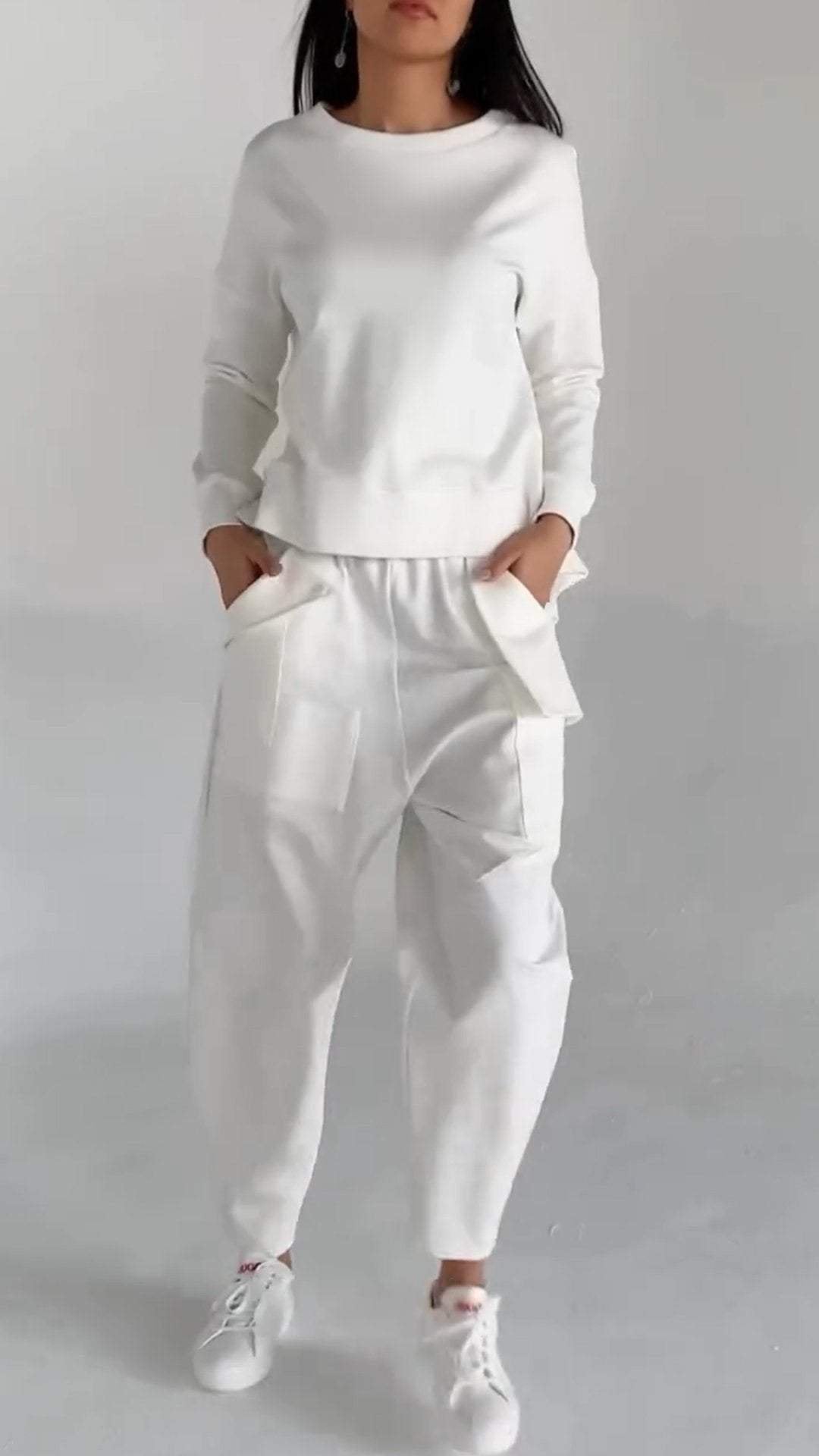 Women's Round Neck Long-sleeve Suit Pocket