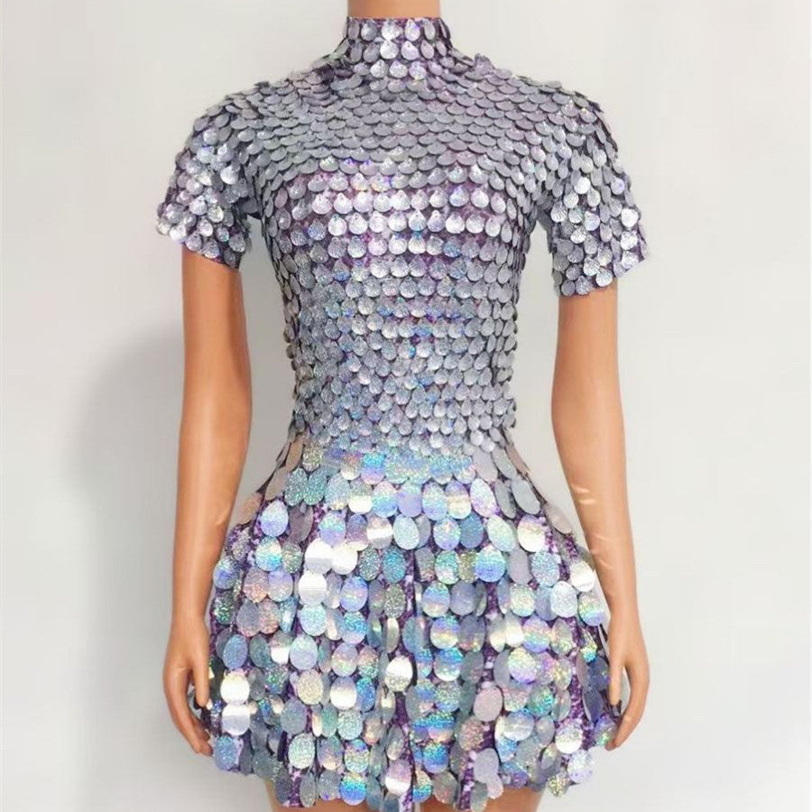 Women's Fashion Mermaid Sequin Short-sleeved Dress
