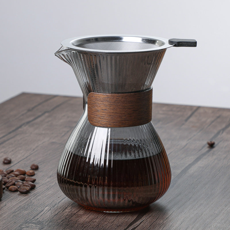 Hand-washed Glass Striped Coffee Pot Household With Filter Filter Cup Suit
