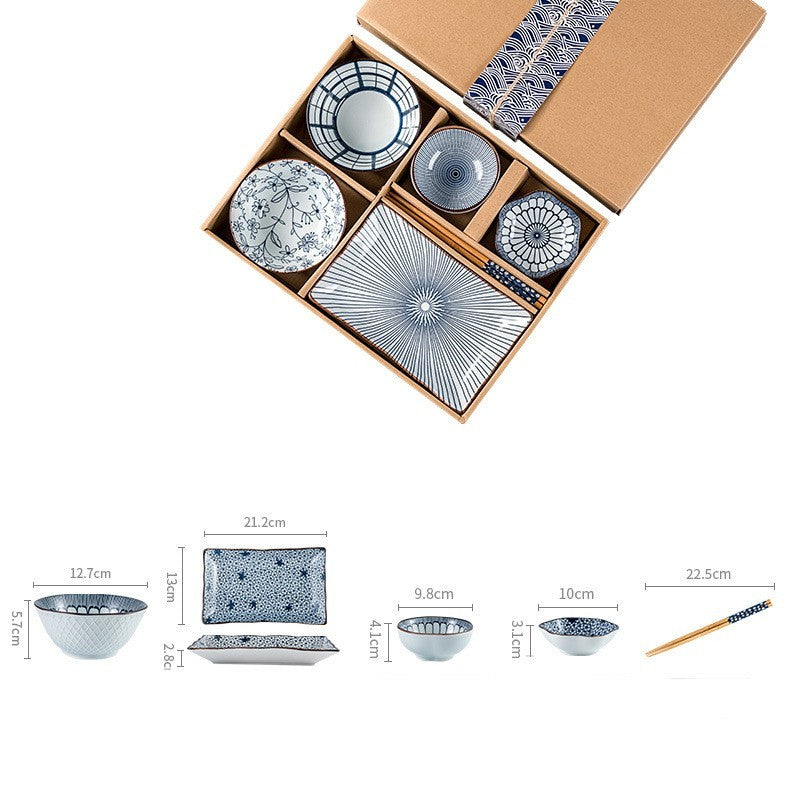 Japanese Blue And White Rice Bowl Ceramic Tableware