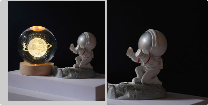3D Crystal Ball Night Light Solar System Cosmic Theme LED Decoration Light Wooden Base Astronomy Nightlights Birthday Gift