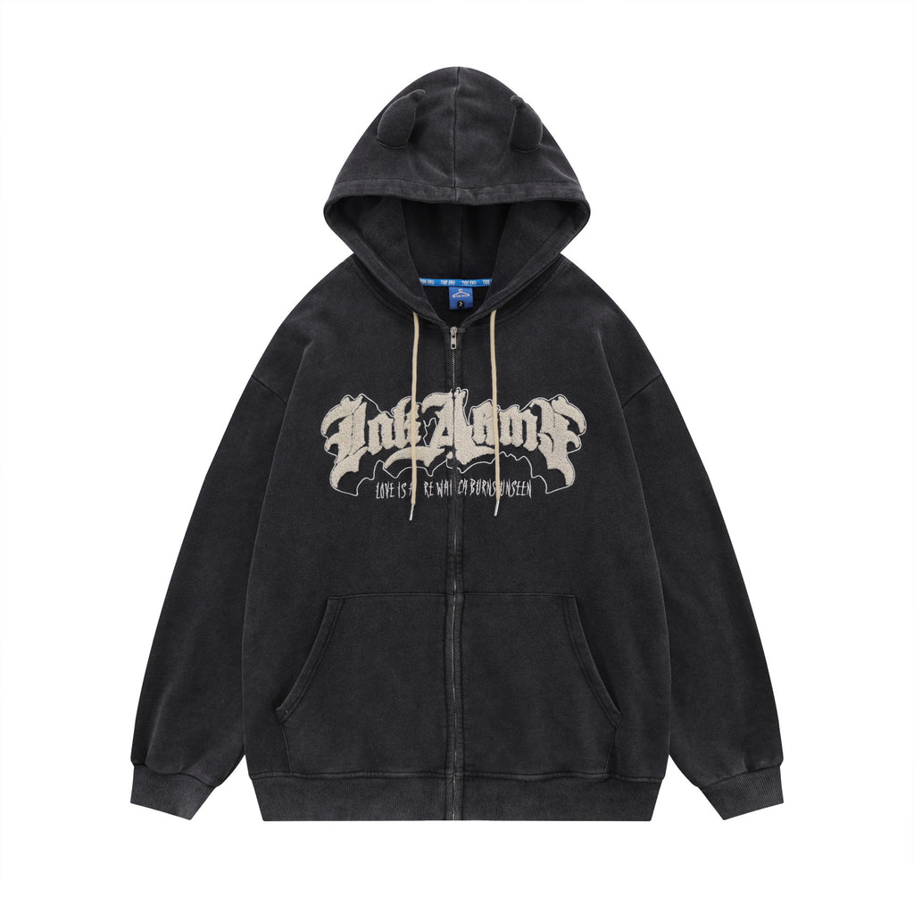 Hoodie Handdrawn Letter Loose Cardigan Long Sleeve Coat