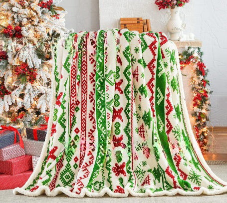Christmas Printing Double Layer Thickened Fleece Cover Blanket