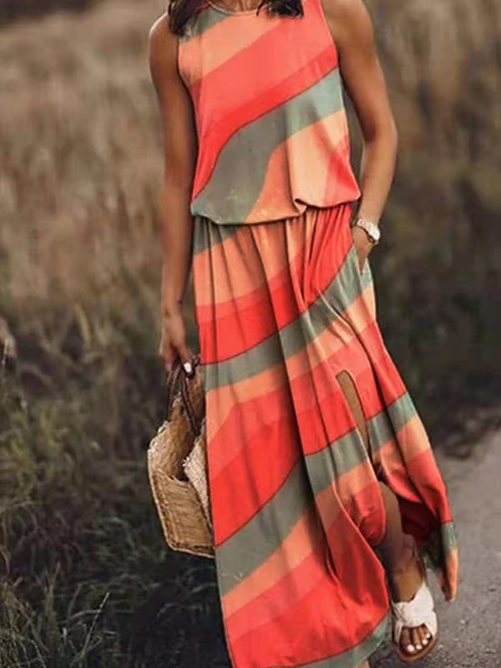 Sleeveless Printed Sling Long Women's Loose Split Dress