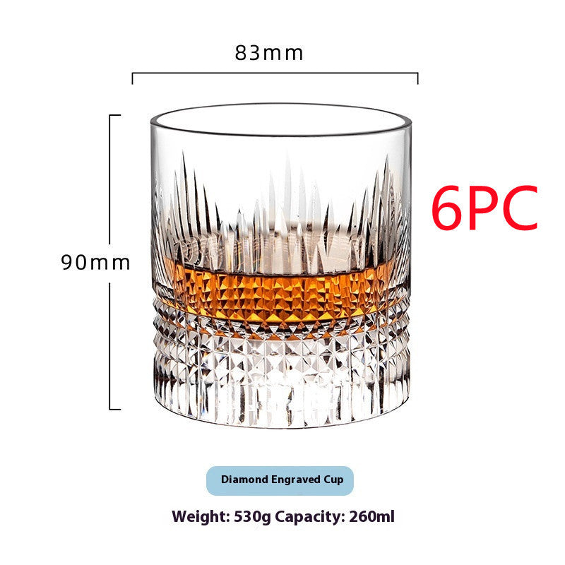 Whiskey Crystal Glass Handmade Fine Carved Wine Glass Ice Hockey Wide Mouth Light Luxury Shot Glass