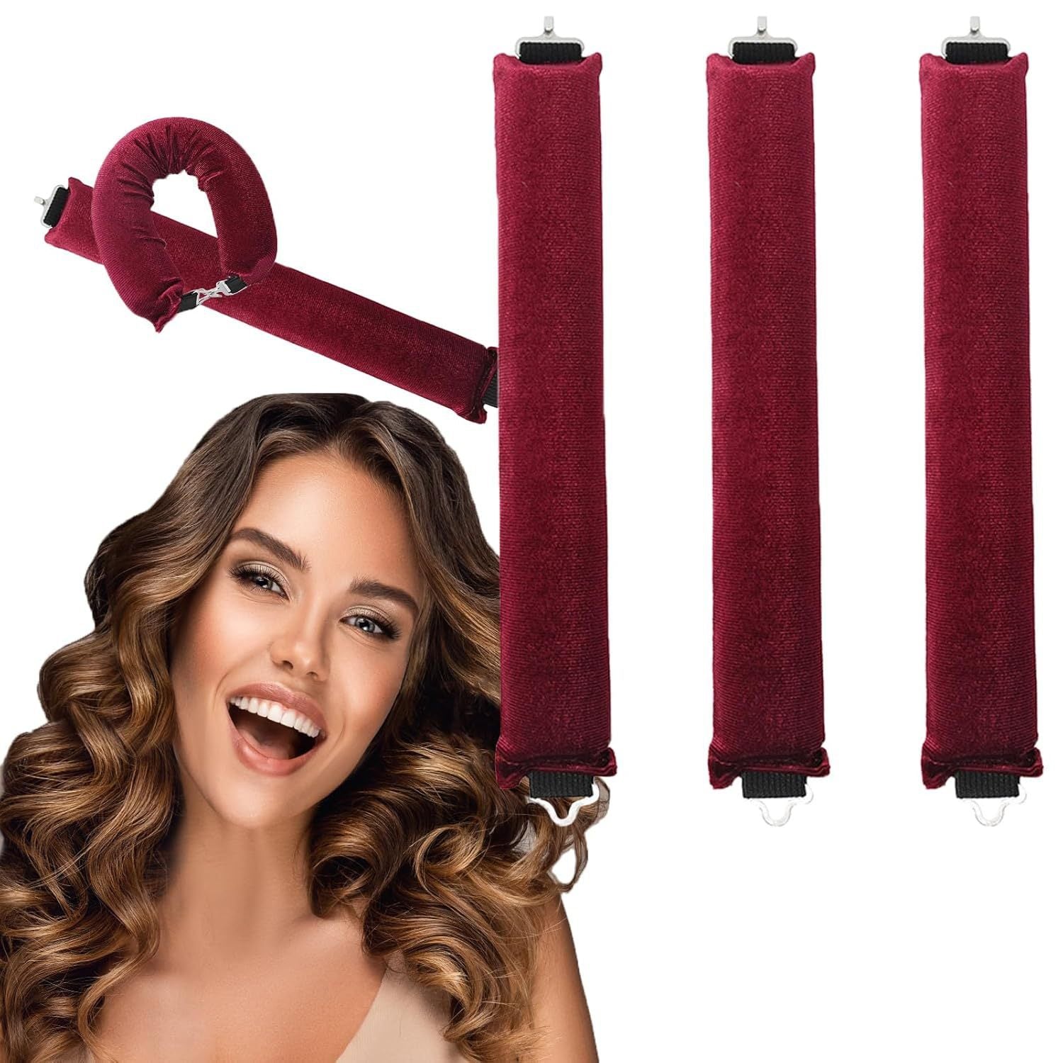 3 Hooks Heat-free Hair Curler Large Tool Rubber Hair Curler