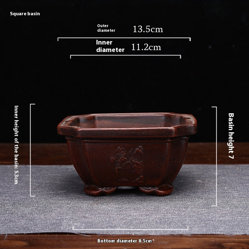 Purple Sand Flowerpot Small Size Antique Square Desktop Bonsai