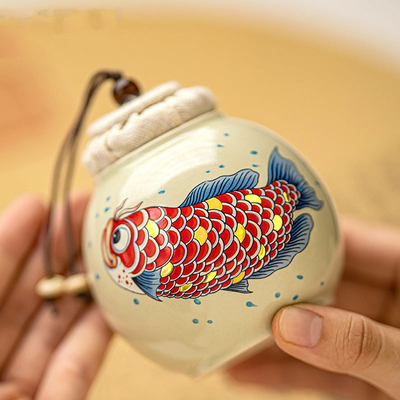 Ceramic Grass And Wood Gray Drawing JINLONGYU Small Tea Jar