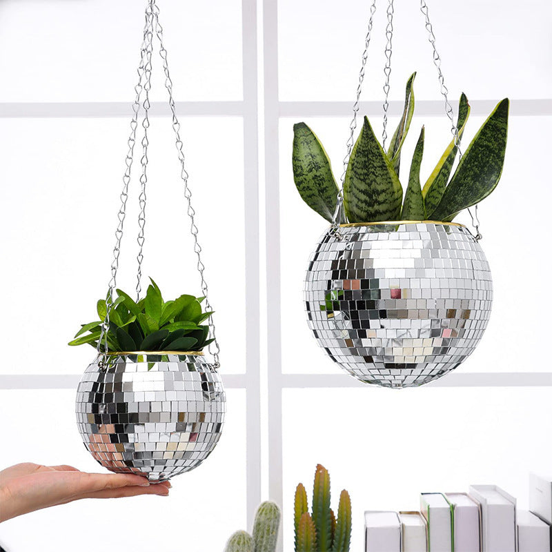 Cross-border Disco Ball Planter Hanging Mirror Spherical Plastic Flowerpot