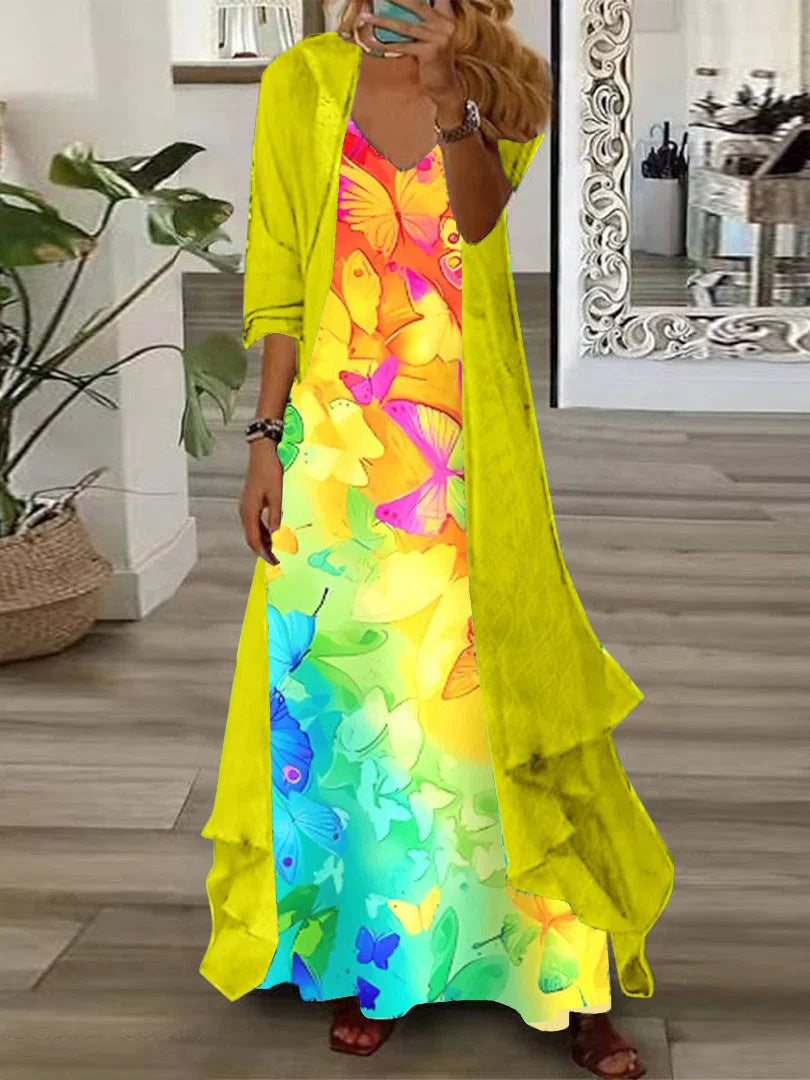 European And American Vacation Spaghetti Straps Long Skirt Indian Style Large Swing Skirt Two-piece Set