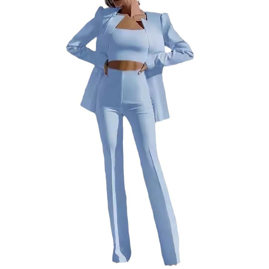 European And American Fashion Commute Midriff-baring Solid Color Suit Suit