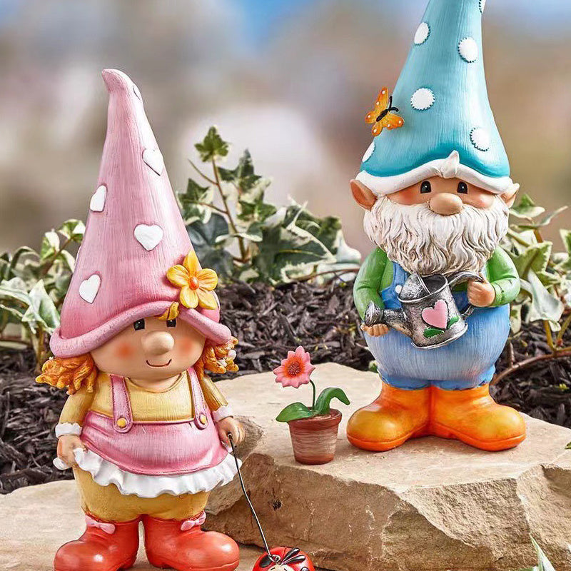 Garden Gnome Friend Watering Flower Statue Decoration Ornaments Resin Crafts