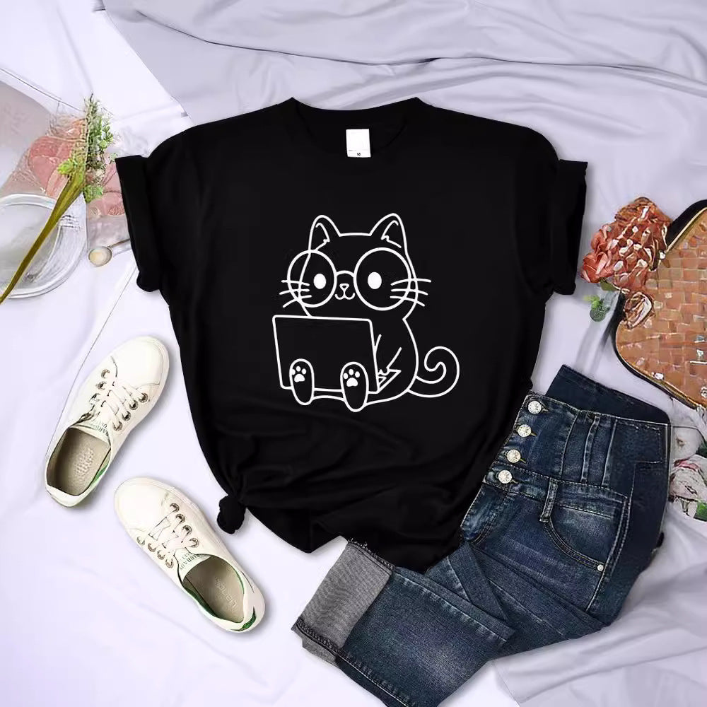 European And American Digital Printing Casual Short-sleeved T-shirt