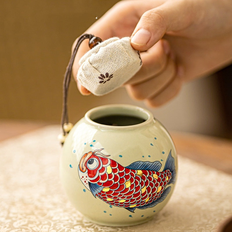 Ceramic Grass And Wood Gray Drawing JINLONGYU Small Tea Jar