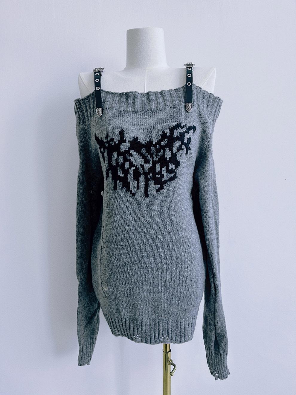 Women's Water Washing Craft Ripped Off-shoulder Sweater