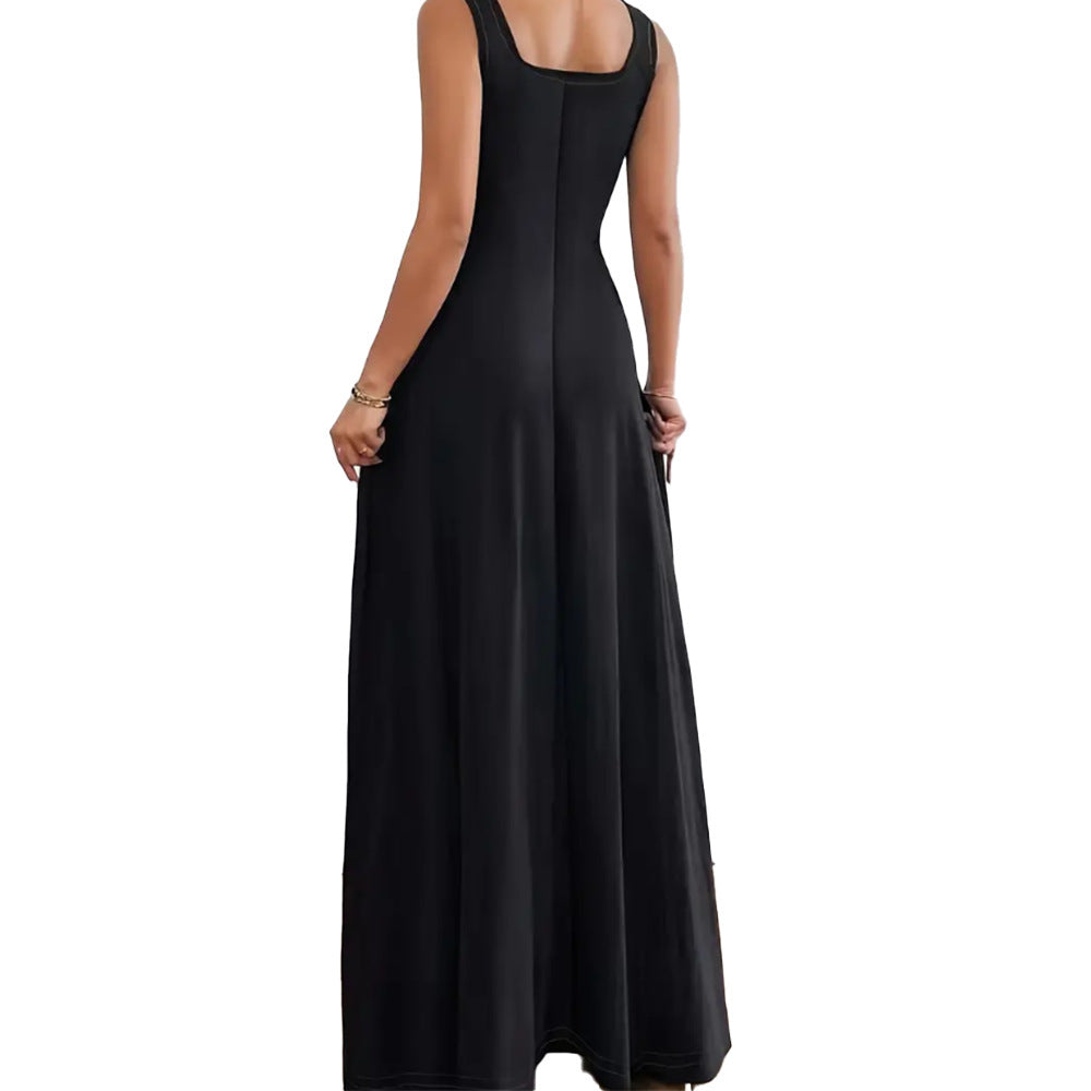 Women's Solid Color Casual Square Collar Sleeveless Dress