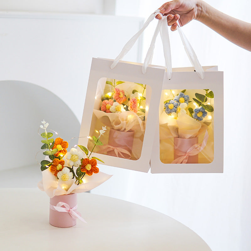 Handmade Crochet Puff Flower Night Light Handbag