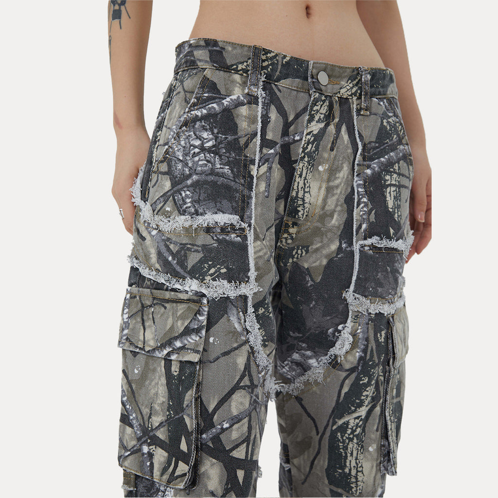 Guochao Brand Street Jungle Camouflage Leaf Trousers Loose