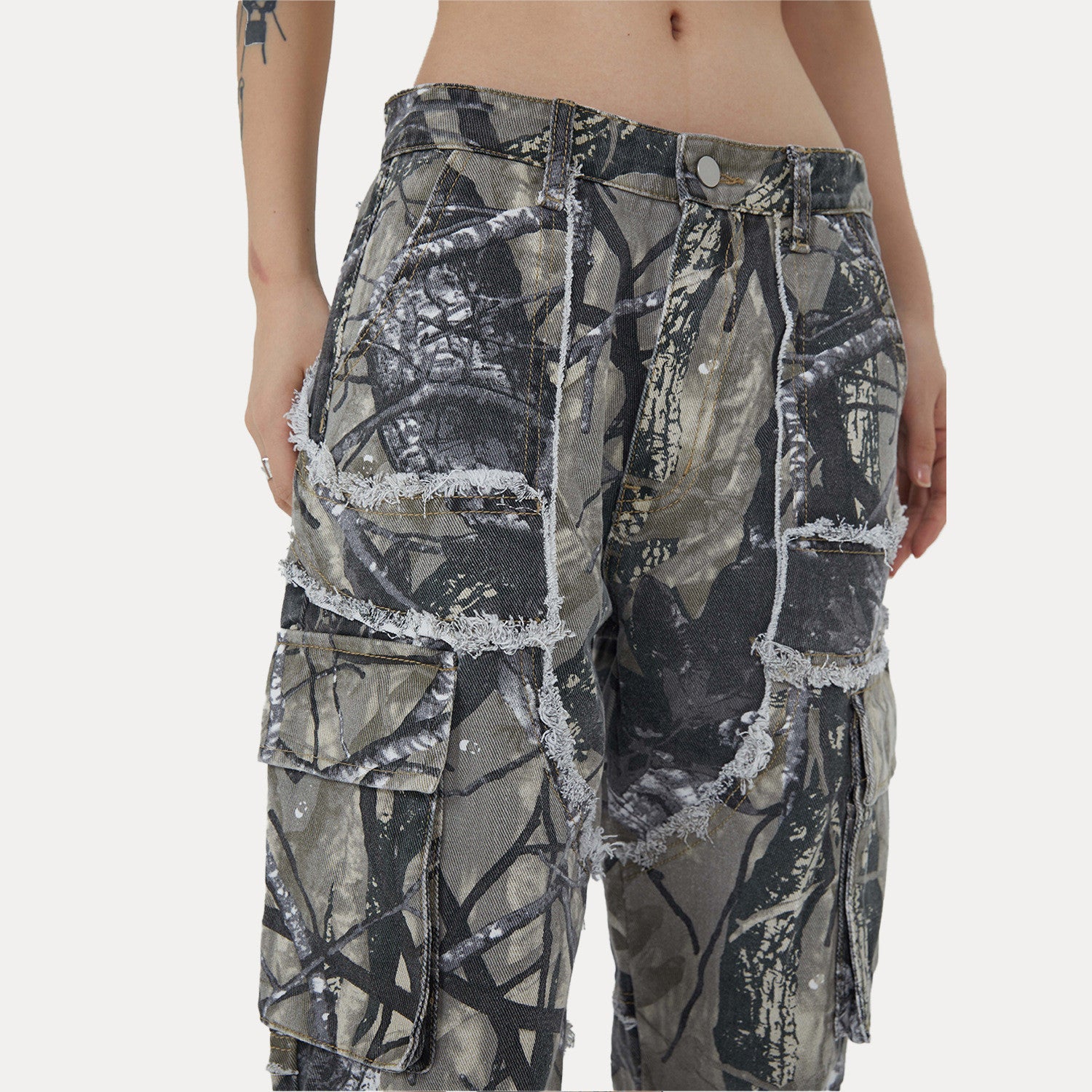 Guochao Brand Street Jungle Camouflage Leaf Trousers Loose