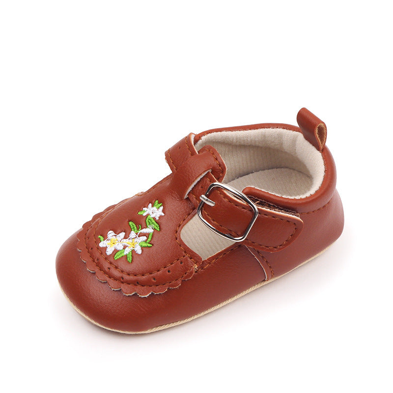 Baby Embroidered PU Leather Soft Bottom Non-slip Toddler Shoes