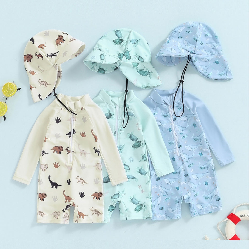 Hat One-piece Long Sleeves Children's Swimsuit