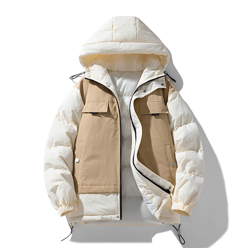 Couple's Winter Cotton-padded Coat Japanese Stitching Hooded Jacket