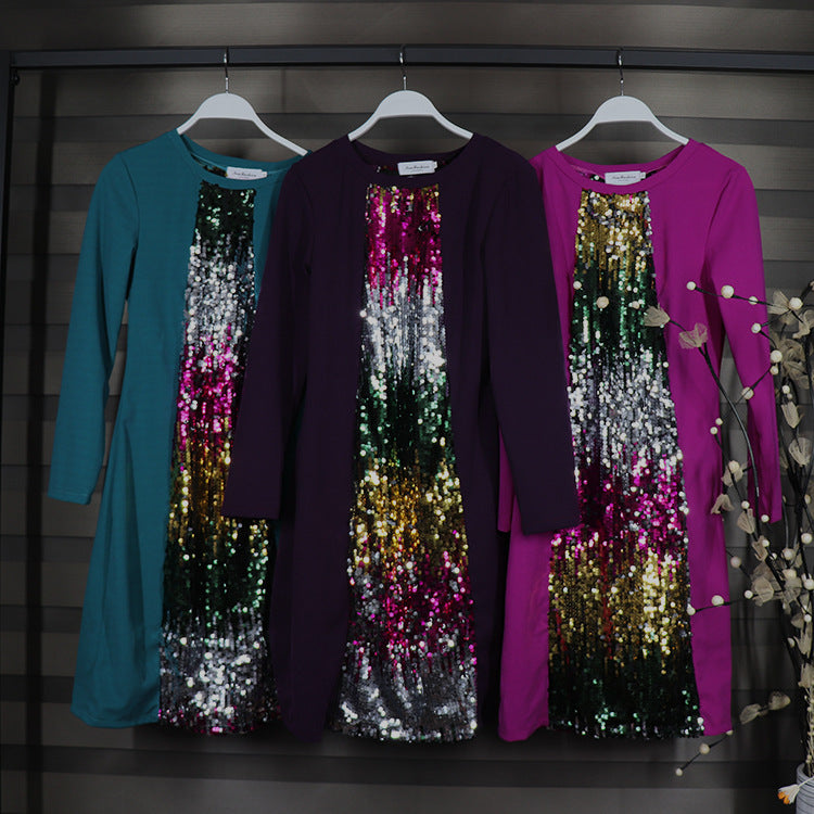 High Elastic Colorful Sequin Cotton And Linen Women's Pants Suit