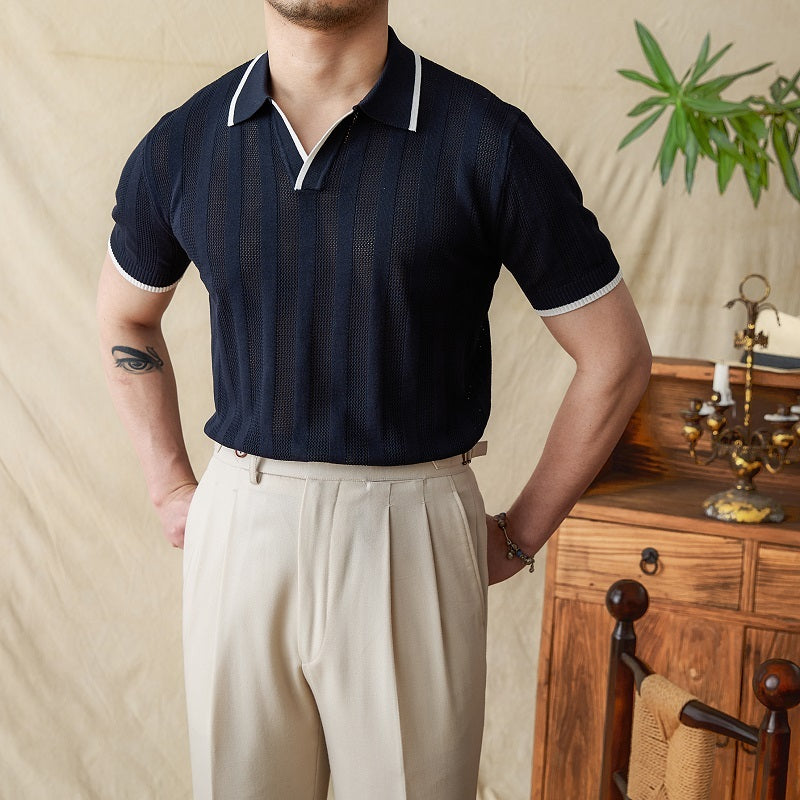Summer Knitted Scissors Collar Short Sleeve POLO Men