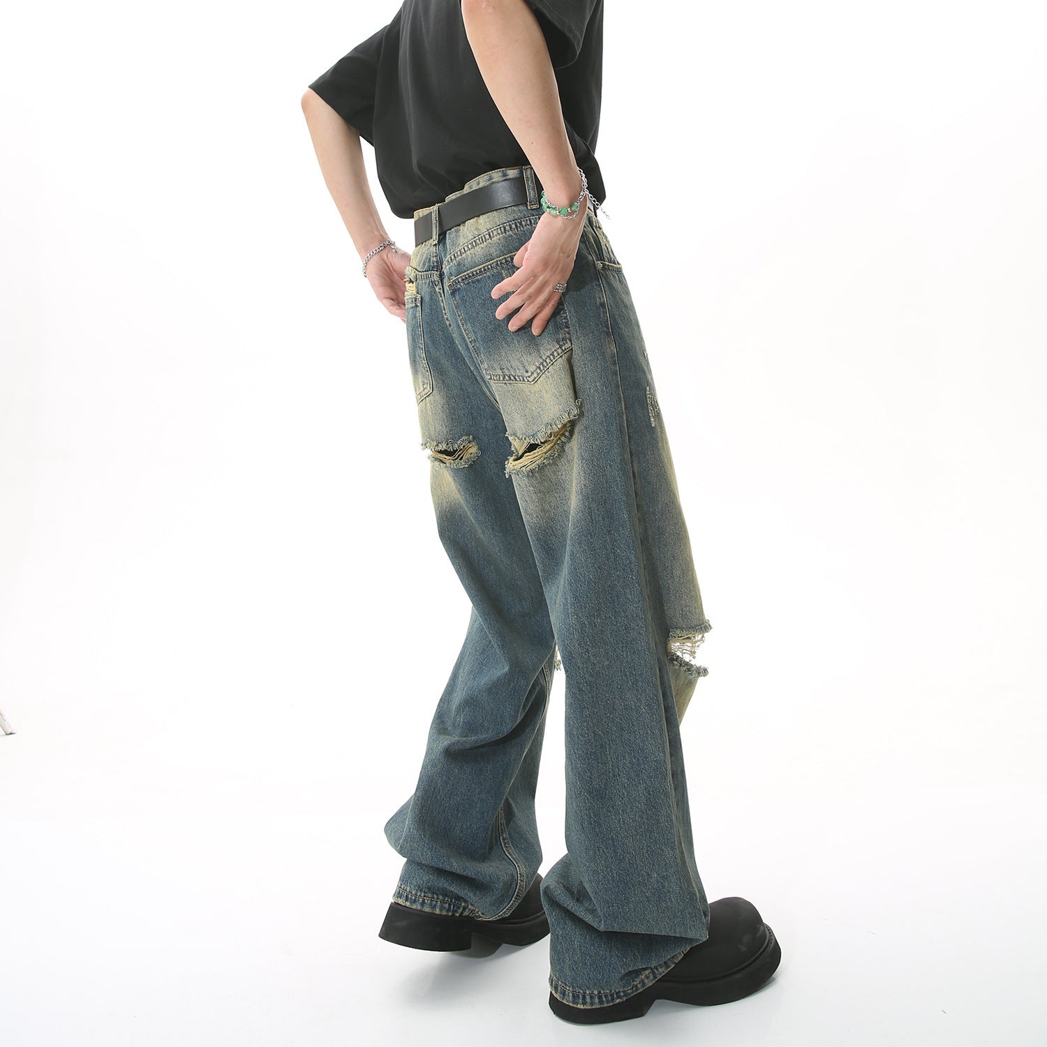 American Ripped Beggar High Street Loose Mop Jeans