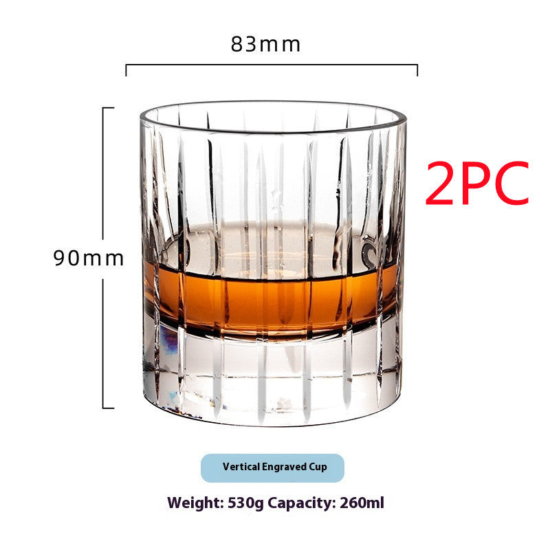 Whiskey Crystal Glass Handmade Fine Carved Wine Glass Ice Hockey Wide Mouth Light Luxury Shot Glass